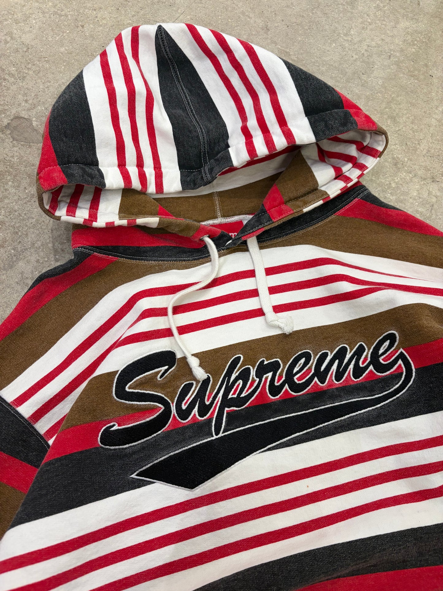 Supreme SS18 Red/ Brown Striped Hoodie