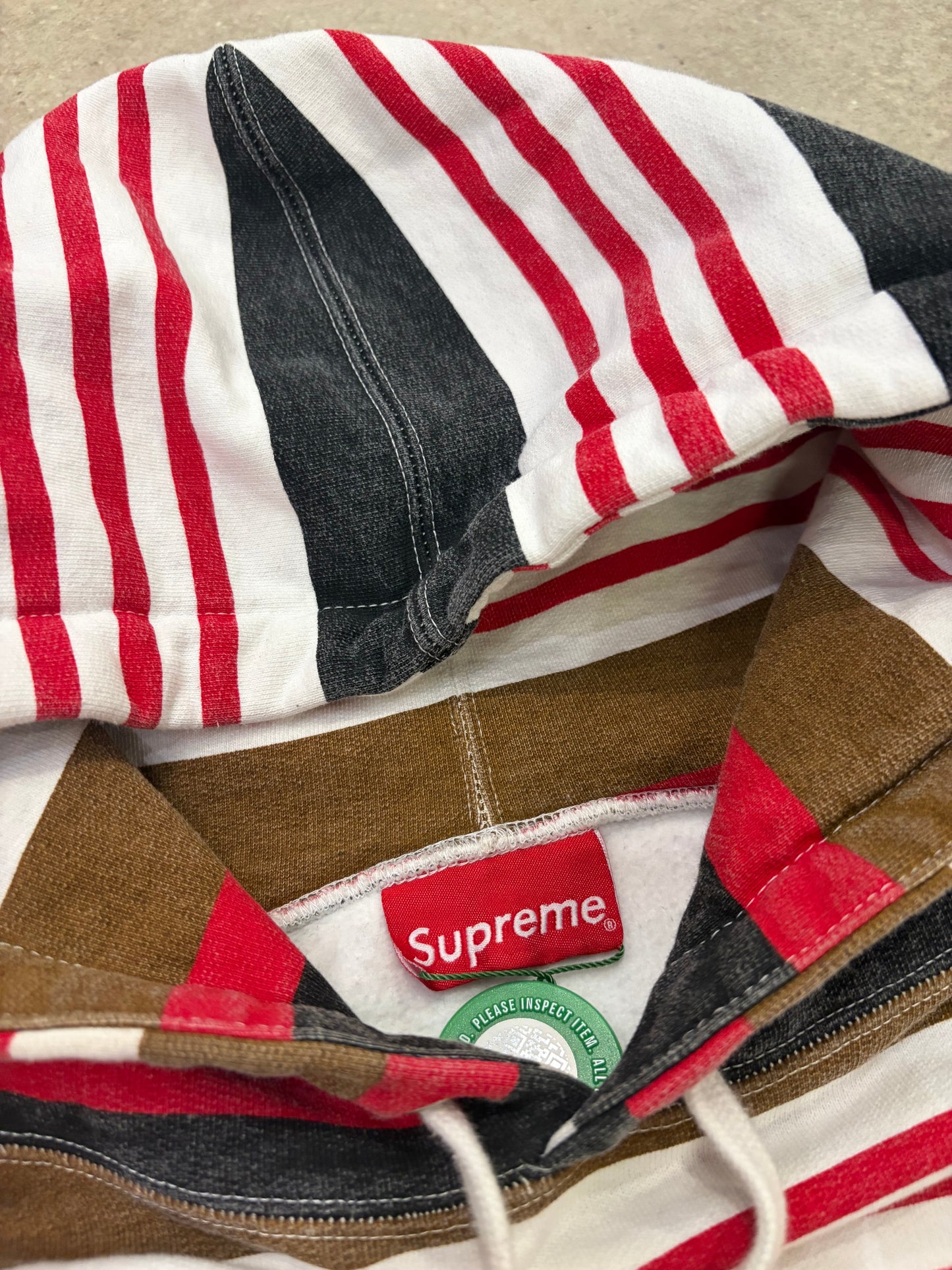 Supreme SS18 Red/ Brown Striped Hoodie