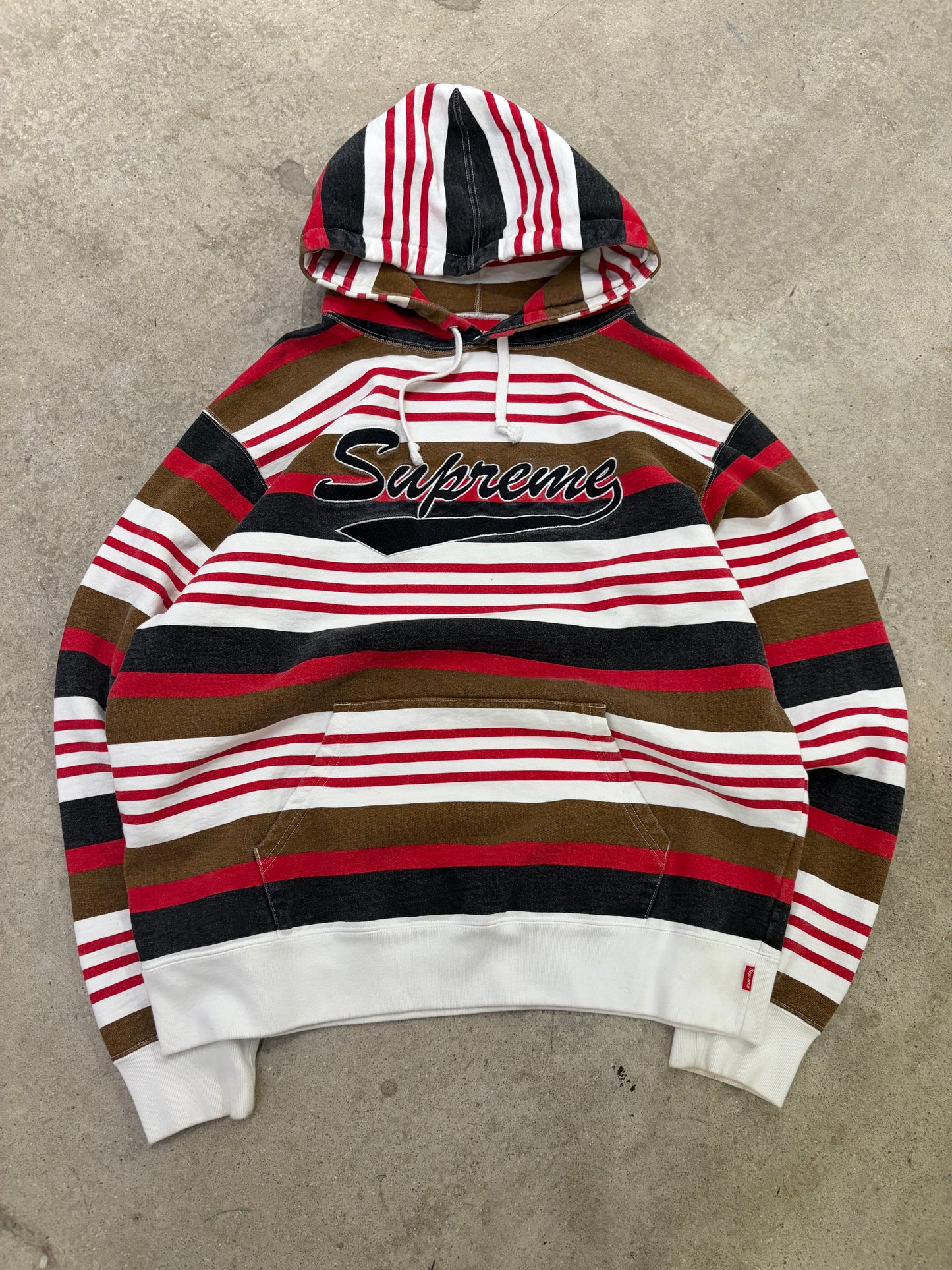 Supreme SS18 Red/ Brown Striped Hoodie