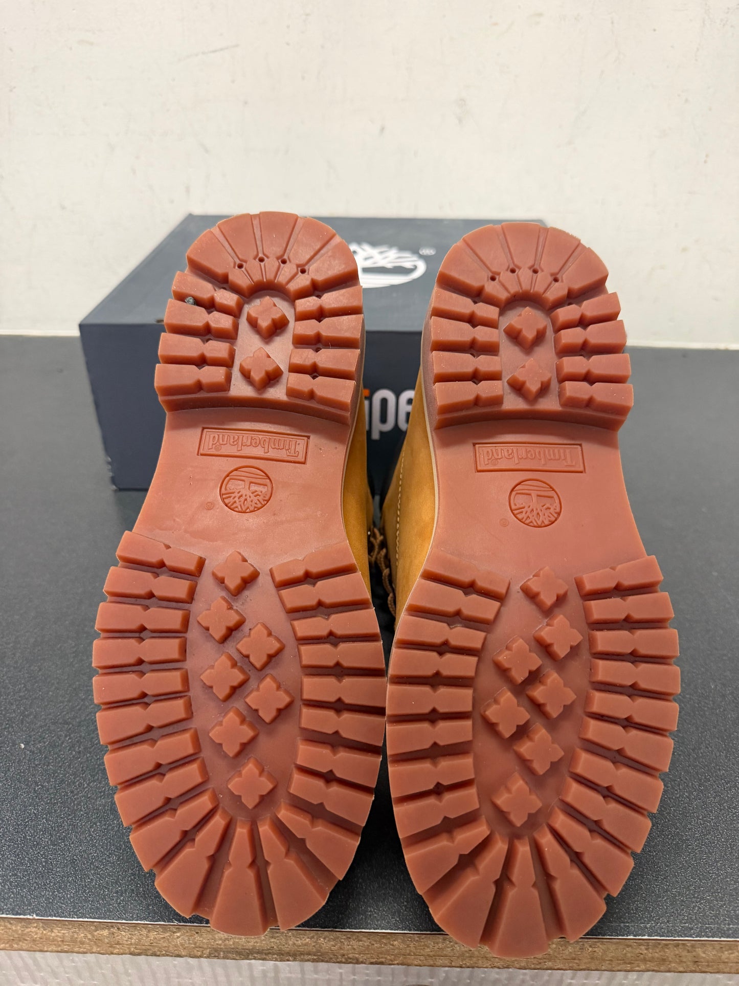 Timberland boot rooted in concrete